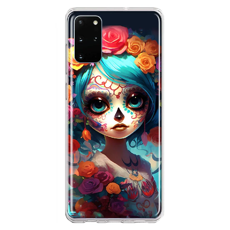 For Samsung Galaxy S20 Plus Halloween Spooky Colorful Day of the Dead Skull Girl Design Hybrid Protective Phone Case Cover