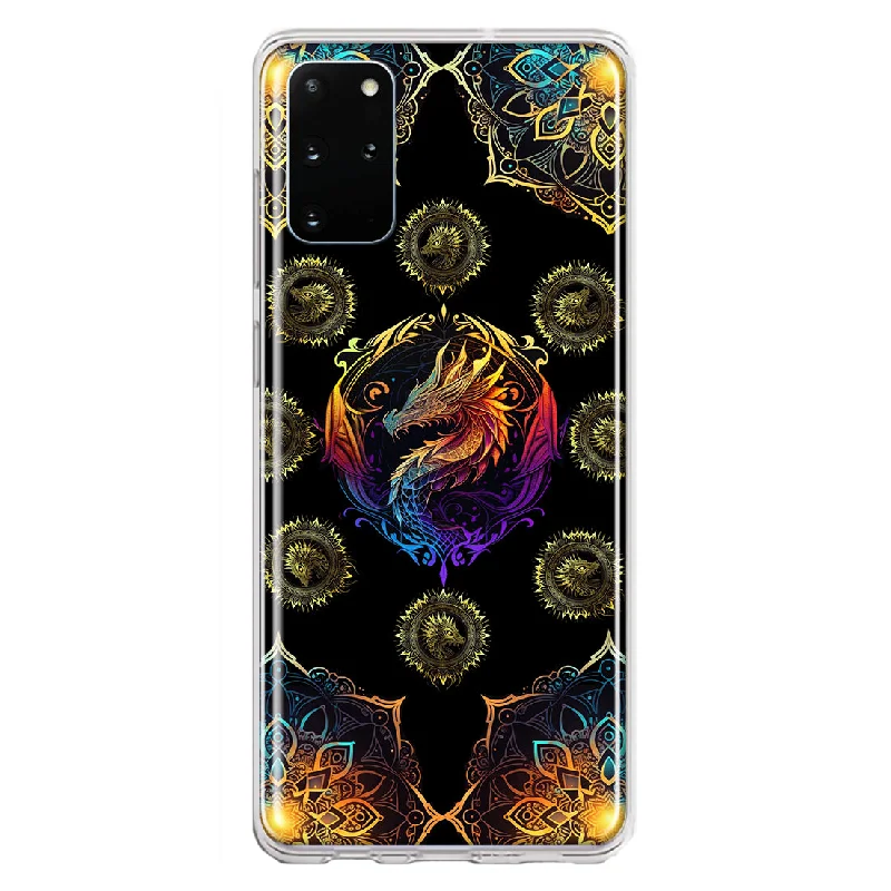 For Samsung Galaxy S20 Plus Mandala Geometry Abstract Dragon Pattern Design Hybrid Protective Phone Case Cover