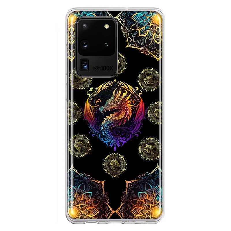 For Samsung Galaxy S20 Ultra Mandala Geometry Abstract Dragon Pattern Design Hybrid Protective Phone Case Cover