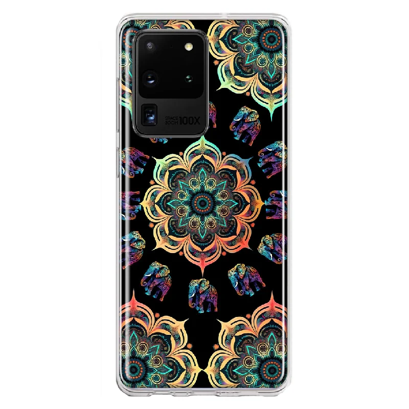 For Samsung Galaxy S20 Ultra Mandala Geometry Abstract Elephant Pattern Design Hybrid Protective Phone Case Cover