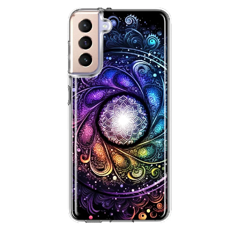 For Samsung Galaxy S21 FE Mandala Geometry Abstract Galaxy Pattern Design Hybrid Protective Phone Case Cover