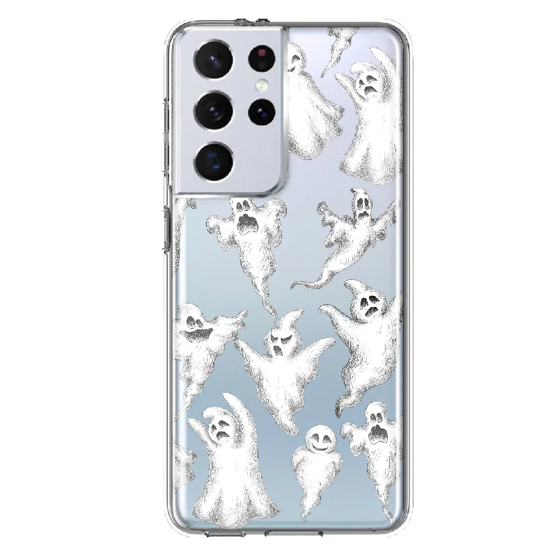 For Samsung Galaxy S21 Ultra Cute Halloween Spooky Floating Ghosts Horror Scary Design Hybrid Protective Phone Case Cover