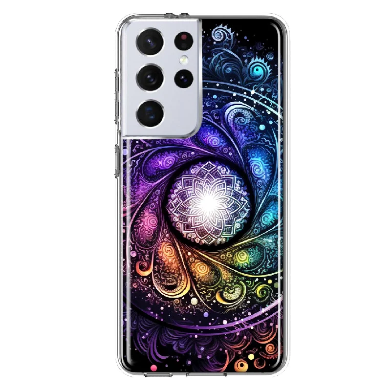 For Samsung Galaxy S21 Ultra Mandala Geometry Abstract Galaxy Pattern Design Hybrid Protective Phone Case Cover