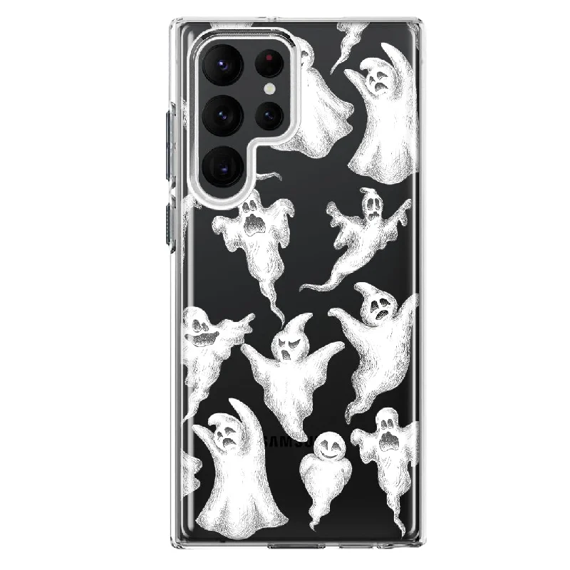 For Samsung Galaxy S22 Ultra Cute Halloween Spooky Floating Ghosts Horror Scary Design Hybrid Protective Phone Case Cover