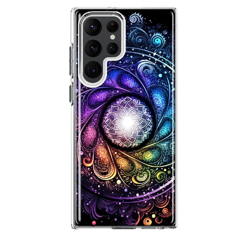 For Samsung Galaxy S22 Ultra Mandala Geometry Abstract Galaxy Pattern Design Hybrid Protective Phone Case Cover