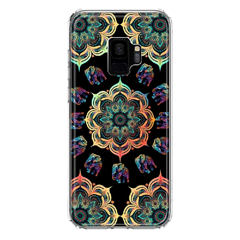 For Samsung Galaxy S9 Mandala Geometry Abstract Elephant Pattern Design Hybrid Protective Phone Case Cover