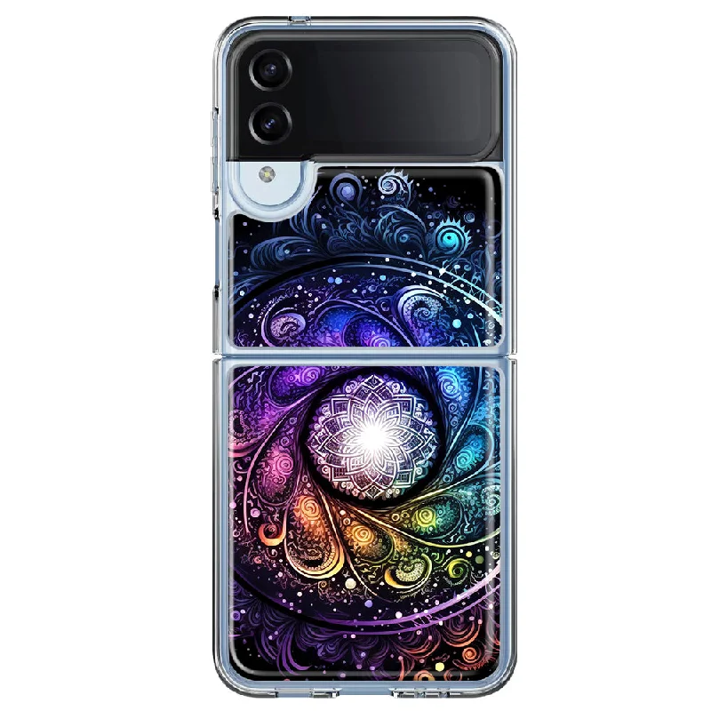 For Samsung Galaxy Z Flip 4 Mandala Geometry Abstract Galaxy Pattern Design Hybrid Protective Phone Case Cover