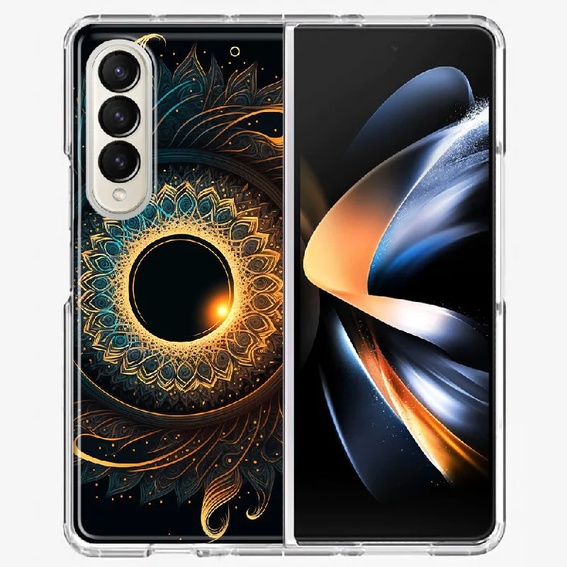 For Samsung Galaxy Z Fold 4 Mandala Geometry Abstract Eclipse Pattern Design Hybrid Protective Phone Case Cover