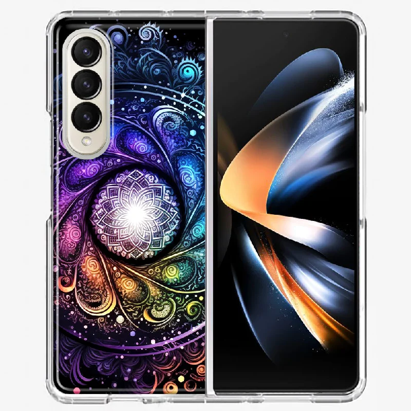 For Samsung Galaxy Z Fold 4 Mandala Geometry Abstract Galaxy Pattern Design Hybrid Protective Phone Case Cover