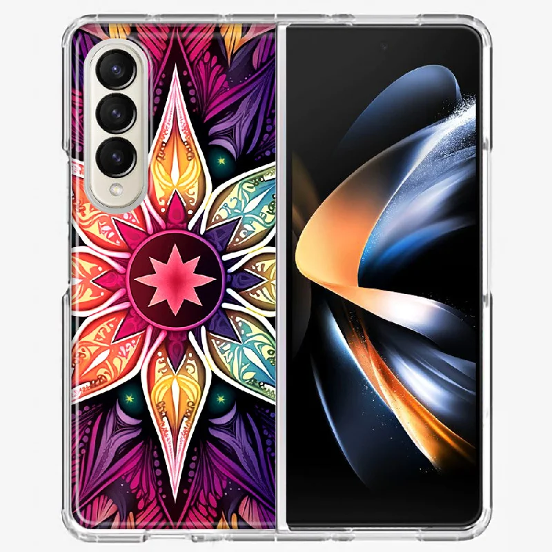 For Samsung Galaxy Z Fold 4 Mandala Geometry Abstract Star Pattern Design Hybrid Protective Phone Case Cover