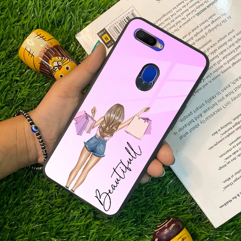 Girl With Bag Customize Name Glass Case For Oppo